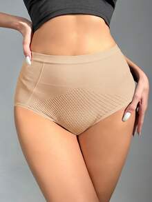 SHEIN 女款純色高腰塑形內褲 - 薑色 - 查看 5