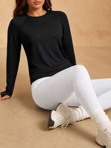 Silquee Absorbs Sweat Breathable Sports Tee Compression Shirt - Black - View 6