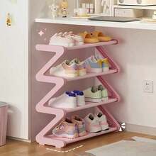 4-Tier Z-Shaped Shoe Rack, Durable Plastic Freestanding Storage Shelf, Curved Design, Multi-Functional Storage Rack, Easy To Assemble Floor-Standing Storage, No Tools Required, Compact Design, Suitable For Living Room Or Dorm, Stackable - Multicolor - View 19
