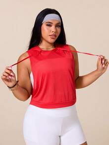 Easithlete Plus Size Women Letter Print Drawstring Waist Versatile Casual Sports Sweatshirt Fall Back To School Sportswear - Red - View 4