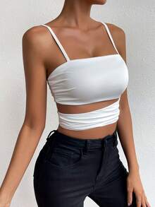 SHEIN Allurite Top de tirantes crop con abertura - Blanco - Ver 3