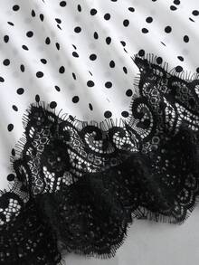 Sweetra Conjunto de Top Ajustado con Hombros Descubiertos Elegante Casual Francés & Falda Vintage con Lunares, Delicado Ribete de Encaje, Estilo de Viaje Juguetón & Sofisticado, Moda Primavera/Verano Versátil Estética de Puro Deseo Conjunto de 2 Piezas para Mujer - Blanco y Negro - Ver 3