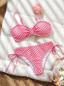 Swim Lushoire 春夏流行熱賣全印花女款性感海灘度假兩件式比基尼套裝 - 粉色 - 查看 6