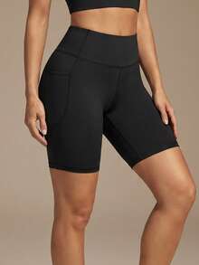 Silquee Side Phone Pocket Sports Shorts Stretchy Shorts Biker Shorts - Black - View 3