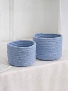 2PCS Woven Storage Baskets Set Round Braided Rope Bins Vintage Natural Home Decor Office Organization Containers For Shelves Bathroom Bedroom Living Room - Multicolor - View 9