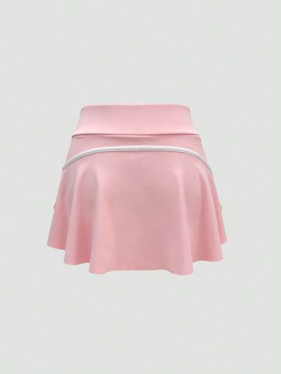 Sweetra Women's Solid Color Ruffle Hem Pocket Versatile Casual Outdoor Sports Skirt Pants