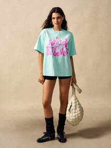 VARSIVA Women's Letter Print Casual Streetwear Graphic Versatile Daily Day Time Night Out Holiday Outing Short Sleeve T-Shirt Back-To-School Light Pink Summer - Multicolor - View 4