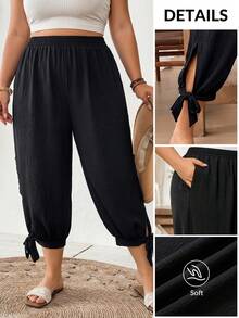 SHEIN CURVE+ Plus Size Women's Cool Fabric Black 7-Inch Pants Formal Vacation Summer Casual - Black - View 11