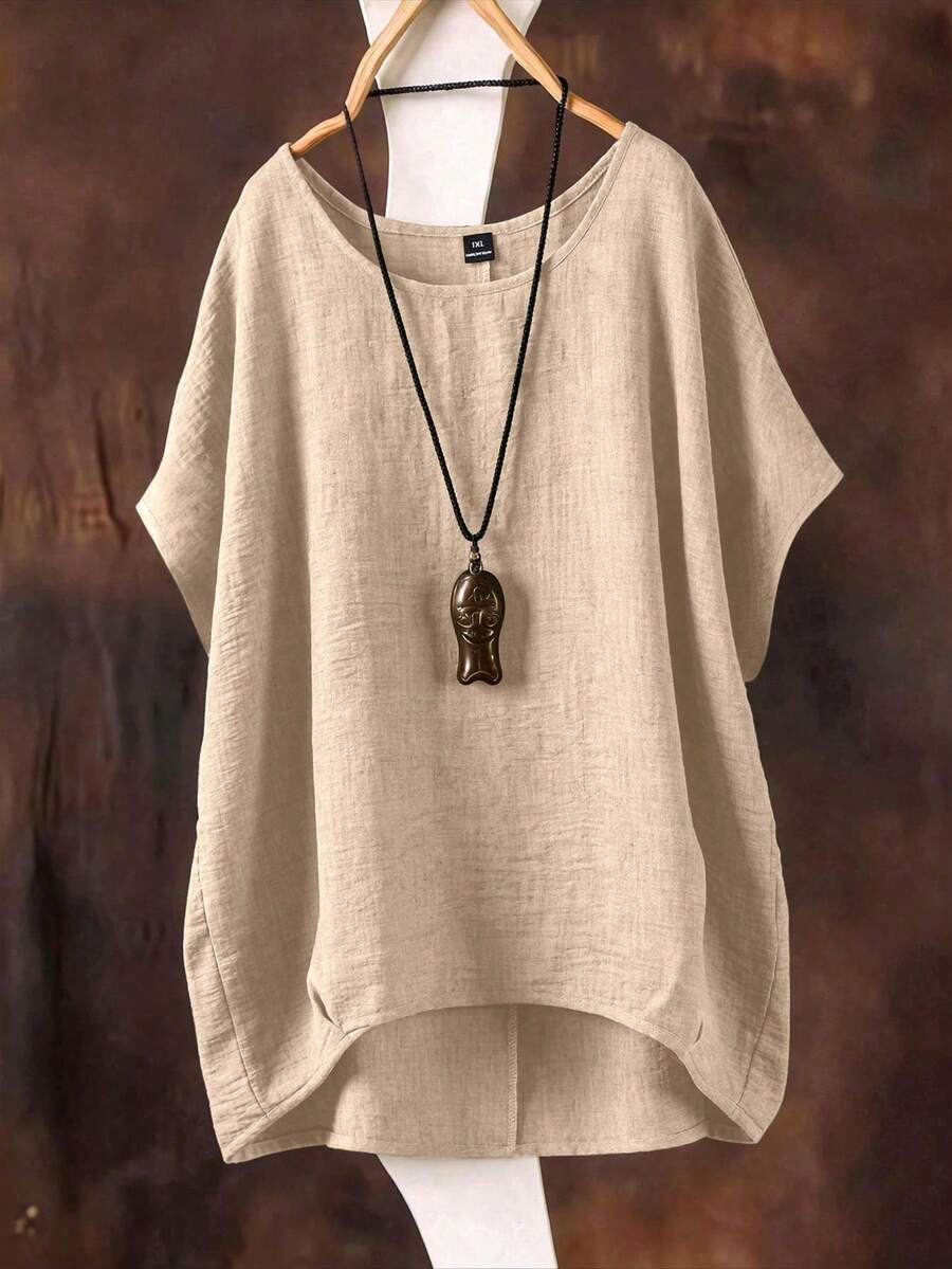 Linhara Spring/Summer New Versatile Casual Plus Size Shirt - Brown - View 1