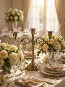 Vintage Retro Candlestick Set (5/3 Arms), Elegant Table Decor For Wedding Banquet, Proposal, Birthday & Family Gathering, Romantic Atmosphere For Outdoor Terrace, Office & Dining. - multicolor - View 16