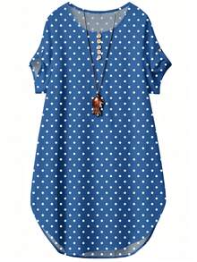 Linhara Plus Size Women's Round Neck Short Sleeve Casual Comfortable Design Dress Suitable For Daily Commute Wear - Multicolor - View 3