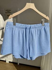 Comfortcana Plus Size Solid Color Elastic Waist Loose Casual Versatile Shorts, Soft Shorts For Spring & Summer, Blue - Blue - View 10