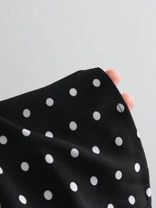 Sweetra Women's French Romantic Elegant Vintage Black Polka Dot Halter Neck Deep V-Neck Dress - Black - View 7