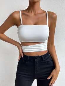 SHEIN Allurite Top de tirantes crop con abertura - Blanco - Ver 5