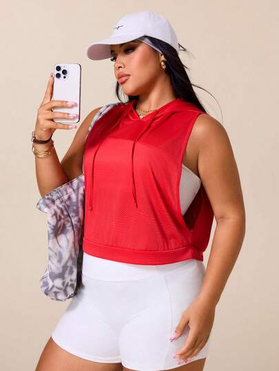 Easithlete Plus Size Women Letter Print Drawstring Waist Versatile Casual Sports Sweatshirt Fall Back To School Sportswear