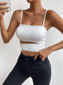 SHEIN Allurite Top de tirantes crop con abertura - Blanco - Ver 6