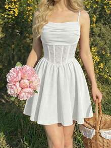 Teen Girl Lace Ruffle Fashion Vacation Travel Cami Dress - White - View 5