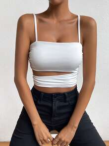 SHEIN Allurite Top de tirantes crop con abertura - Blanco - Ver 7
