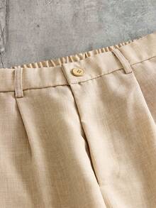 AXEPEAK Men's Solid Color Short Sleeve Shirt And Long Pants Set - Khaki - View 5