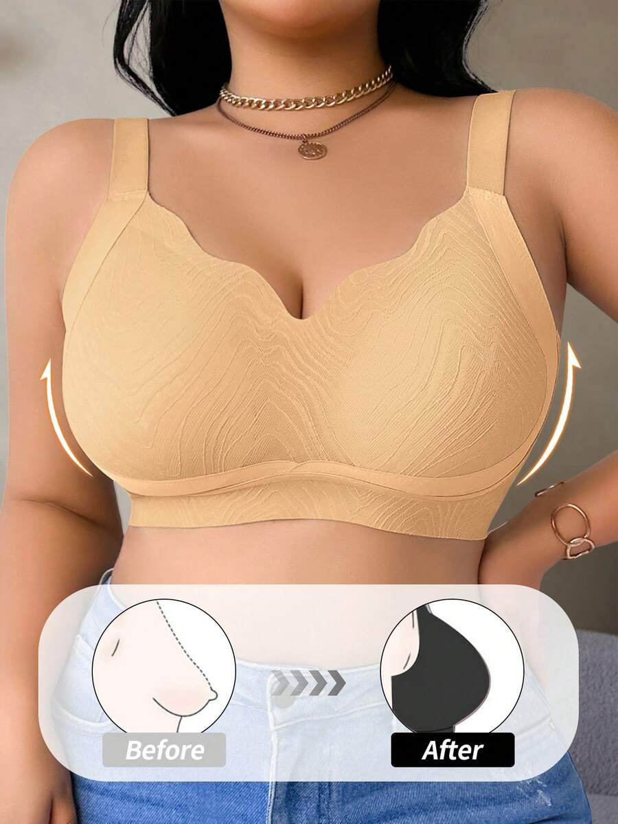 SHEIN Sujetador sin costuras talla grande sin aros, 1 pieza - Albaricoque - Ver 1