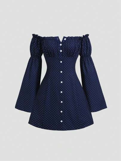 Sweetra New Polka Dot Long Sleeve Mini Dress, Designed Sleeves, Sweet And Fashionable, Suitable For Street Wear