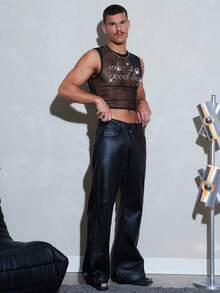 FeverCity Top casual transparente con letras y strass para hombre - Negro - Ver 6