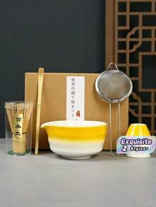 A Set Of Six Pieces Japanese Matcha Set, Including A Set Of Exquisite Matcha Bowls And A Matcha Mixer. This Is A Tool Set Suitable For The Tea Ceremony Of The Song Dynasty, And Can Be Used To Make Matcha Lattes. It Is An Ideal Gift For Matcha Enthusiasts. - Multicolor - View 1