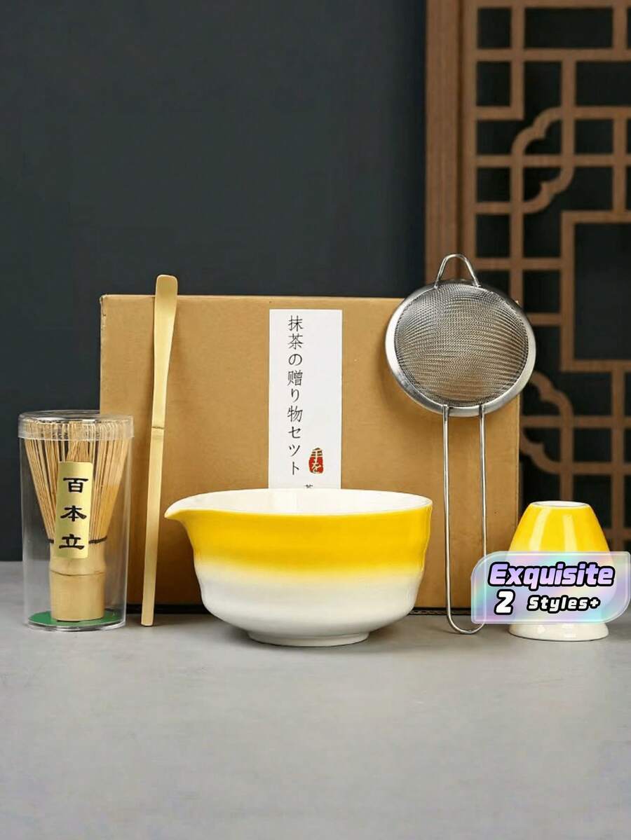 A Set Of Six Pieces Japanese Matcha Set, Including A Set Of Exquisite Matcha Bowls And A Matcha Mixer. This Is A Tool Set Suitable For The Tea Ceremony Of The Song Dynasty, And Can Be Used To Make Matcha Lattes. It Is An Ideal Gift For Matcha Enthusiasts. - Multicolor - View 1