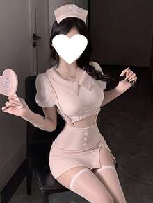 Dansine 2026春夏新款約會性感內衣 性感護士制服Cosplay緊身透視胸部不可拆卸睡衣套裝 - 粉色 - 查看 3