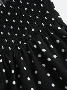 Sweetra Women's French Romantic Elegant Vintage Black Polka Dot Halter Neck Deep V-Neck Dress - Black - View 6
