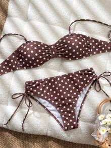 Swim Lushoire 春夏流行熱賣全印花女款性感海灘度假兩件式比基尼套裝 - 棕色 - 查看 6