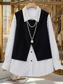 GlowEve CURVE Plus Size Black & White Striped Patchwork Casual Shirt - Black and White - View 3