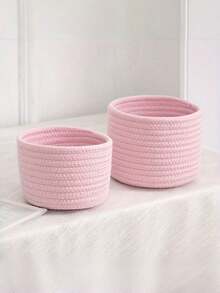 2PCS Woven Storage Baskets Set Round Braided Rope Bins Vintage Natural Home Decor Office Organization Containers For Shelves Bathroom Bedroom Living Room - Multicolor - View 10