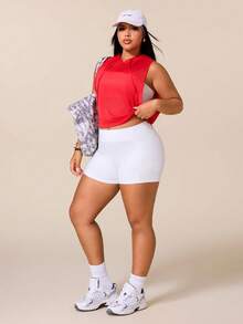 Easithlete Plus Size Women Letter Print Drawstring Waist Versatile Casual Sports Sweatshirt Fall Back To School Sportswear - Red - View 5