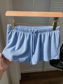 Comfortcana Plus Size Solid Color Elastic Waist Loose Casual Versatile Shorts, Soft Shorts For Spring & Summer, Blue - Blue - View 4