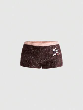 Y2K Pantaloncini da donna in maglia morbida con decorazione a bottoni, vita bassa, aderenti, versatili, per autunno/inverno