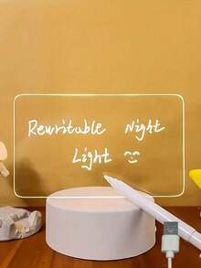 1PC Luminous Acrylic Writing Board Erasable Led 3d Night Light, Usb Powered, Suitable For Memo, Message Board, Gift, Desk Decoration Light - rectangle - View 7
