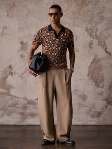 AKNOTIC Men's Leopard Print Short Sleeve Knit Top - Coffee Brown - View 5