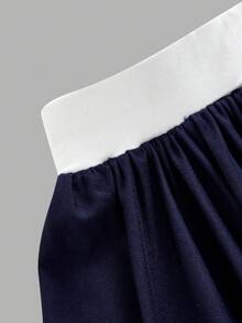 SHEIN 兒童青少年女孩夏季修身T恤與裙子兩件套，新款夏季藍色純色短袖T恤與防走光裙裝，女孩百搭日常通勤套裝，適合日常穿著、優雅、派對、家庭聚會、畢業典禮、度假 - 彩色 - 查看 4