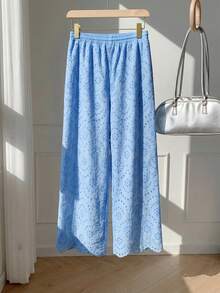 Comfortcana Plus Size Blue Embroidered Loose Pants, Spring/Summer - Blue - View 3