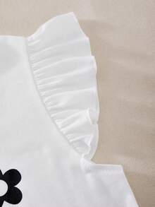 SHEIN 女童兩件套，針織紋理圓領短袖上衣與梭織印花直筒長褲，休閒度假風，適合春夏日常穿著與度假 - 彩色 - 查看 6