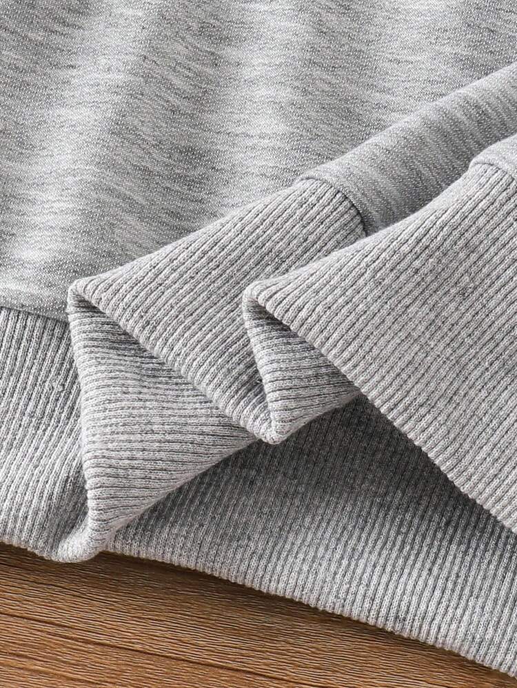 Elladie kids 2pcs/Set Baju Anak Perempuan Lucu Usia 4-7 Tahun Musim Semi/Musim Gugur Atasan Lengan Panjang Leher Bulat dengan Hiasan Pita 3D dan Celana Panjang Bertali Sporty Bahan Sweatshirt Lembut - Grey - View 5