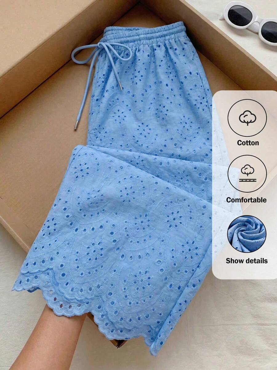 Comfortcana Pantalones holgados azules bordados talla grande, primavera/verano