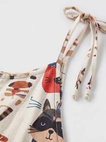 Linhara Plus Size Women's All-Over Print Cartoon Cat Linen Overalls With Shoulder Straps, Loose Wide Leg Fit, Suitable For Daily Wear In Spring And Summer, Jumpsuit - Multicolor - View 3