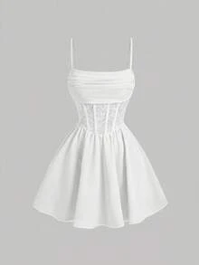 Teen Girl Lace Ruffle Fashion Vacation Travel Cami Dress - White - View 3