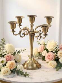 Vintage Retro Candlestick Set (5/3 Arms), Elegant Table Decor For Wedding Banquet, Proposal, Birthday & Family Gathering, Romantic Atmosphere For Outdoor Terrace, Office & Dining. - multicolor - View 15