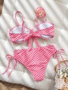 Swim Lushoire 春夏流行熱賣全印花女款性感海灘度假兩件式比基尼套裝 - 粉色 - 查看 2