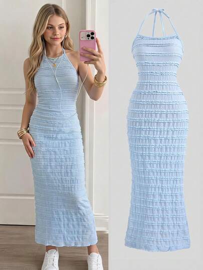 SHEIN 1 pieza Vestido elegante de mujer adolescente estilo vacaciones fresco con estampado de rosa grande, camisola ajustada sin mangas y falda larga de sirena, definidor de cintura, para playa, vacaciones, uso diario y streetwear, primavera/verano