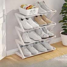 4-Tier Z-Shaped Shoe Rack, Durable Plastic Freestanding Storage Shelf, Curved Design, Multi-Functional Storage Rack, Easy To Assemble Floor-Standing Storage, No Tools Required, Compact Design, Suitable For Living Room Or Dorm, Stackable - Multicolor - View 20