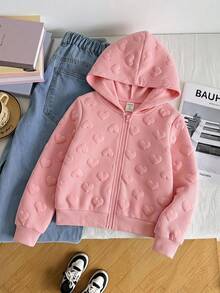 SHEIN 2件組女童純色連帽衛衣，粉色，冬季，學校，返校，寬鬆休閒保暖衣，日常穿著與派對，兒童秋季連帽衫 - 彩色 - 查看 2